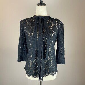 NWT Zadig & Voltaire Womens Top Shirt Size Small Touch Tie-Neck Blouse Black